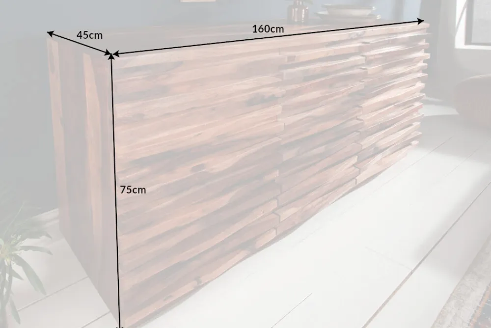 Riess-Ambiente Mehr...|Retro Möbel > Massivholz Sideboard RELIEF 160cm braun Sheesham stone finish Kommode mit Schubladen