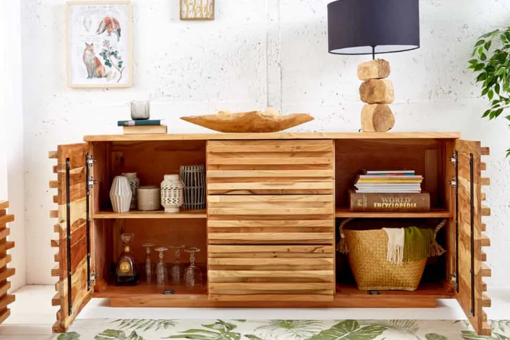 Riess-Ambiente Mehr...|Retro Möbel > Massivholz Sideboard RELIEF 160cm Akazie Kommode mit Schubladen aufwändige Front