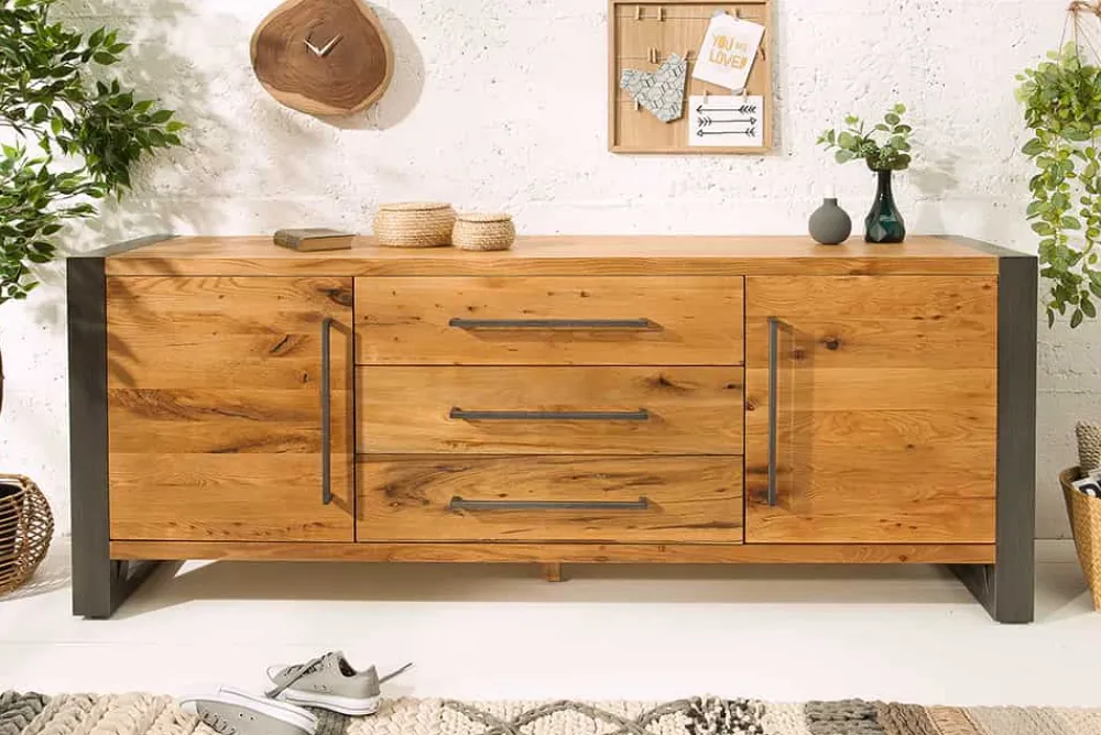 Riess-Ambiente Mehr...|Industrial Loft > Massivholz Sideboard THOR 200cm mit Schubladen natur Wildeiche geölt Metall schwarz
