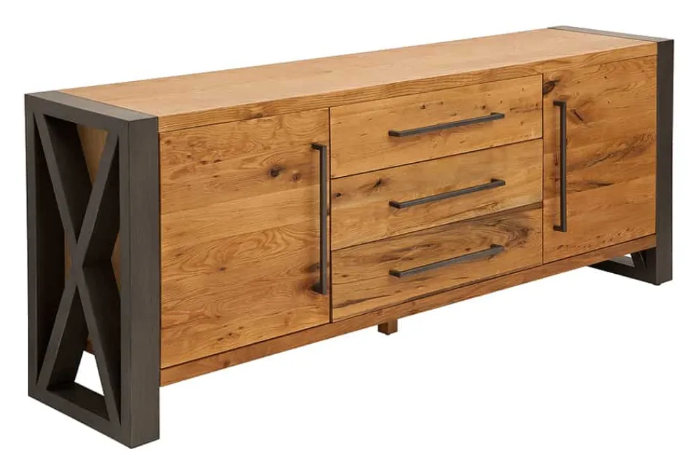 Riess-Ambiente Mehr...|Industrial Loft > Massivholz Sideboard THOR 200cm mit Schubladen natur Wildeiche geölt Metall schwarz