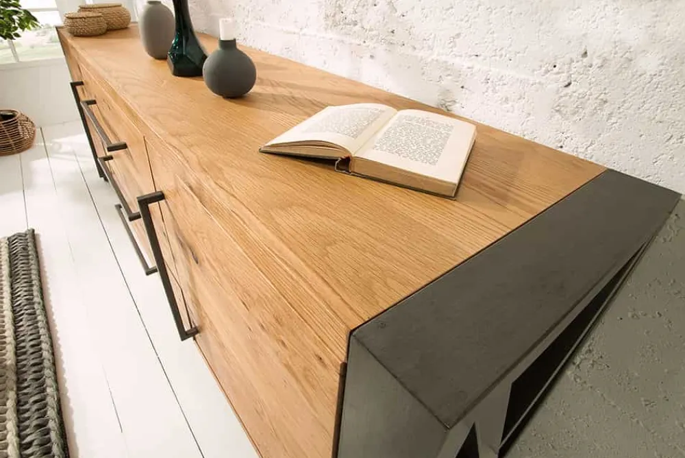 Riess-Ambiente Mehr...|Industrial Loft > Massivholz Sideboard THOR 200cm mit Schubladen natur Wildeiche geölt Metall schwarz