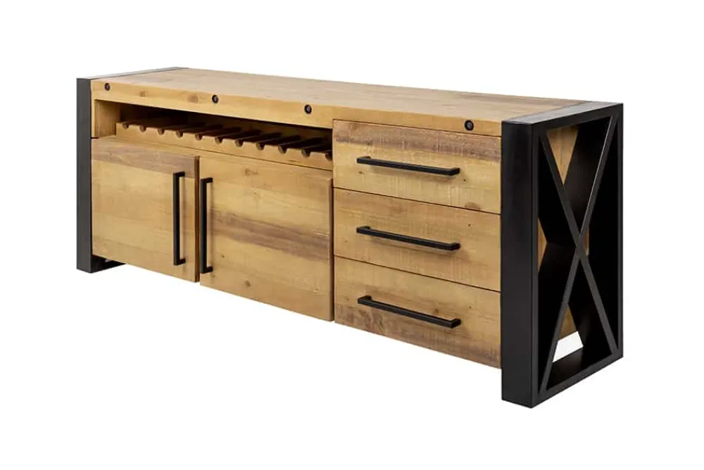 Riess-Ambiente Industrial Loft|Weinregale > Massivholz Sideboard THOR 195cm braun Pinie mit Schubladen Weinregal Industrial Design