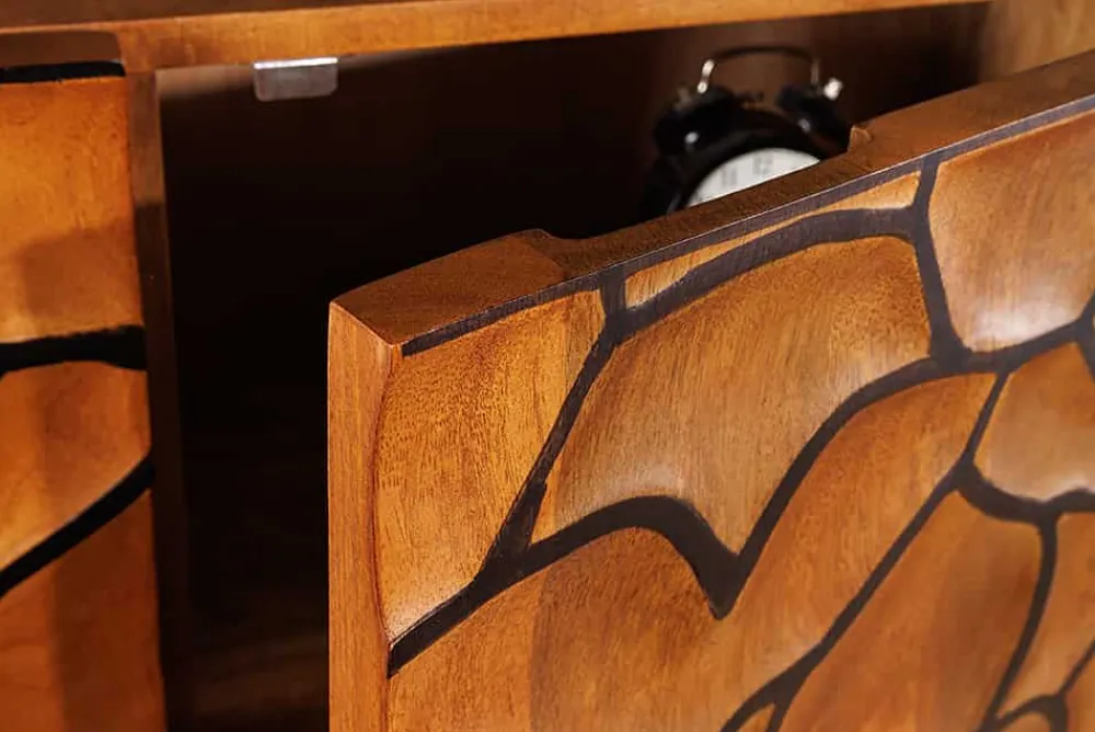 Riess-Ambiente Mehr...|Massivholzschränke > Massivholz Sideboard VULCANO 180cm braun Mangoholz mit 3D Schnitzereien handmade Metallgestell schwarz