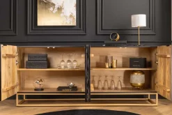 Riess-Ambiente Mehr...|Massivholzschränke > Massivholz Sideboard VULCANO 180cm weiß schwarz Mangoholz mit 3D Schnitzereien handmade Metallgestell gold