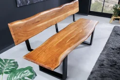 Riess-Ambiente Mehr...|Industrial Loft > Massivholz Sitzbank MAMMUT 160cm natur Akazie Baumkante mit Lehne schwarzes Metallgestell