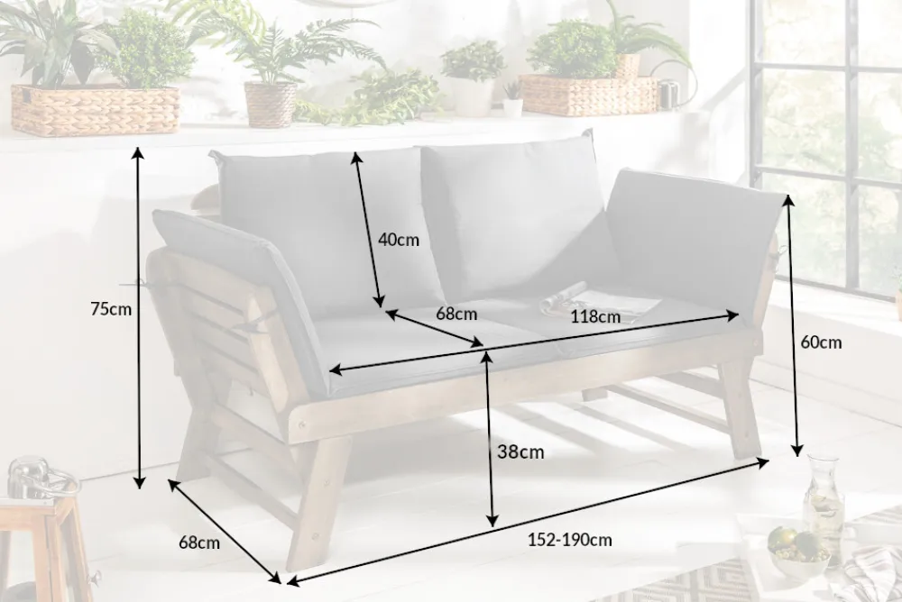 Riess-Ambiente Mehr...|Massivholz Gartenmöbel > Massivholz Sitzbank MODULAR 155-190cm grau Akazie inkl. Kissen Gartenbank klappbar