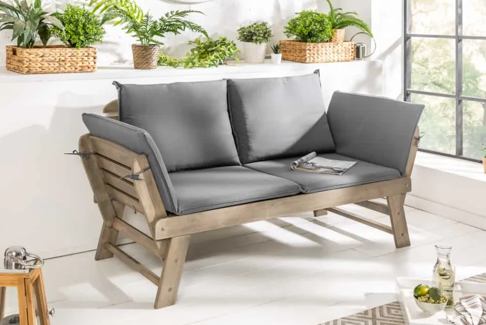 Riess-Ambiente Mehr...|Massivholz Gartenmöbel > Massivholz Sitzbank MODULAR 155-190cm grau Akazie inkl. Kissen Gartenbank klappbar