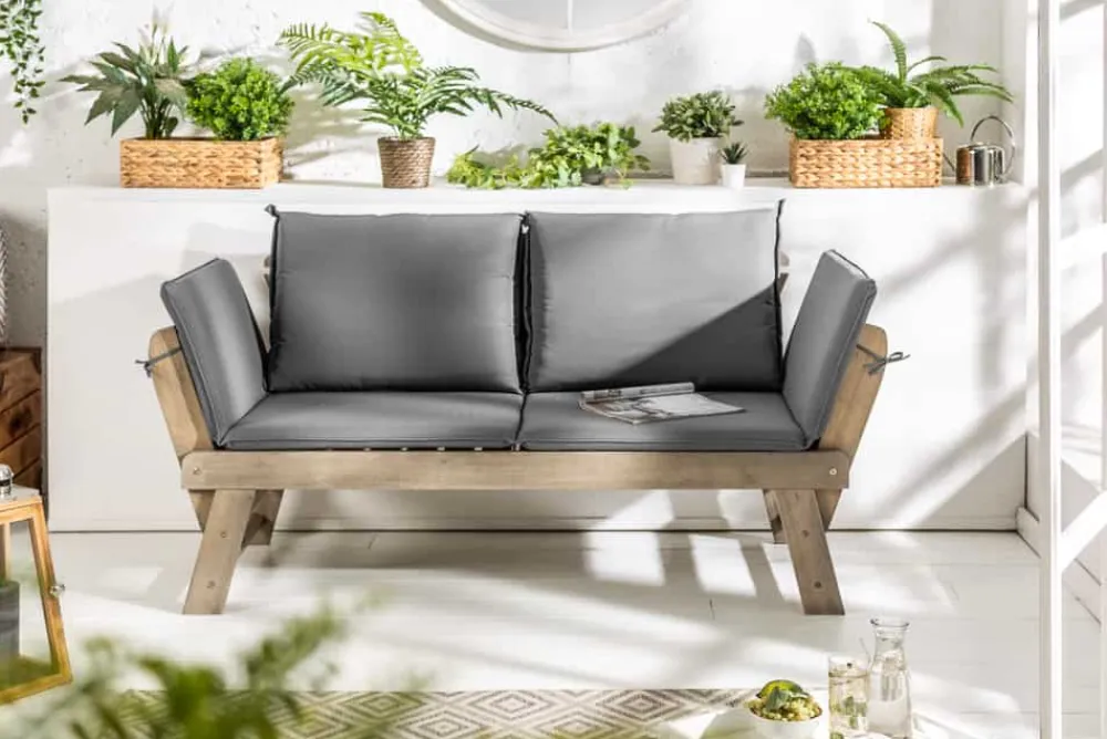 Riess-Ambiente Mehr...|Massivholz Gartenmöbel > Massivholz Sitzbank MODULAR 155-190cm grau Akazie inkl. Kissen Gartenbank klappbar