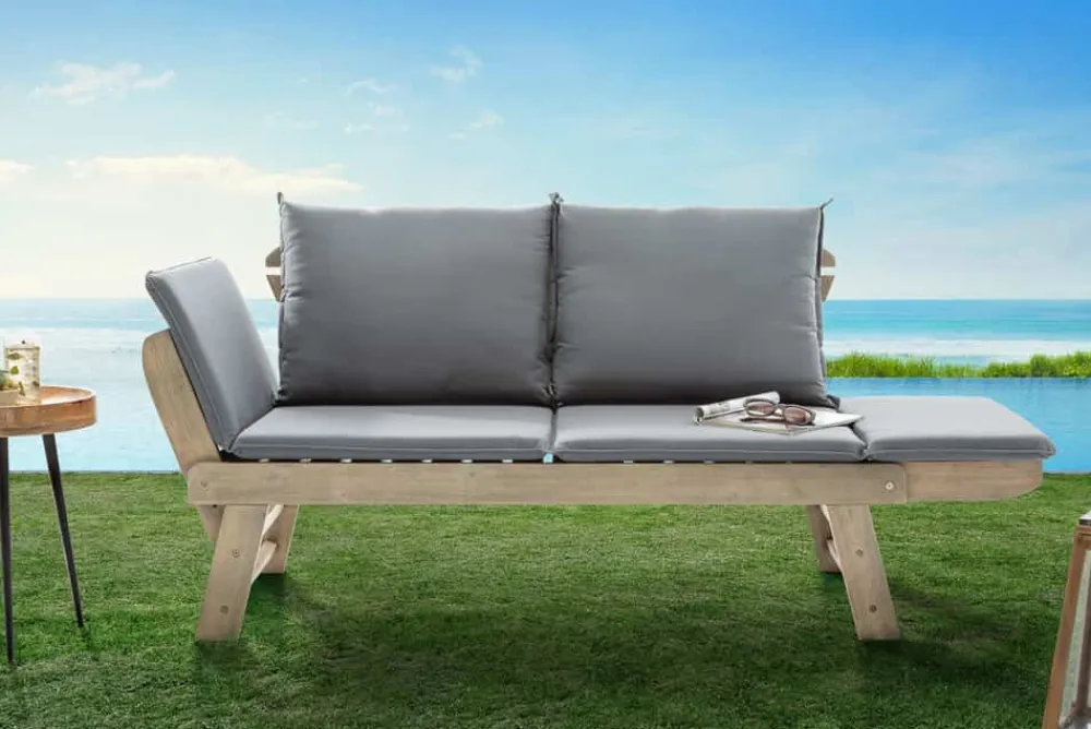 Riess-Ambiente Mehr...|Massivholz Gartenmöbel > Massivholz Sitzbank MODULAR 155-190cm grau Akazie inkl. Kissen Gartenbank klappbar