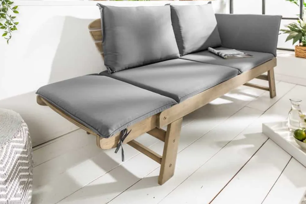 Riess-Ambiente Mehr...|Massivholz Gartenmöbel > Massivholz Sitzbank MODULAR 155-190cm grau Akazie inkl. Kissen Gartenbank klappbar