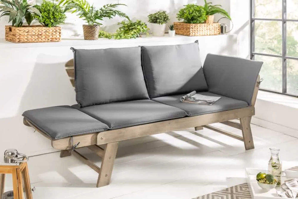 Riess-Ambiente Mehr...|Massivholz Gartenmöbel > Massivholz Sitzbank MODULAR 155-190cm grau Akazie inkl. Kissen Gartenbank klappbar