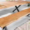 Riess-Ambiente Industrial Loft|Skandinavisch > Massivholz Sitzbank WILD OAK 160cm Eiche Baumkante X-Gestell Industrial