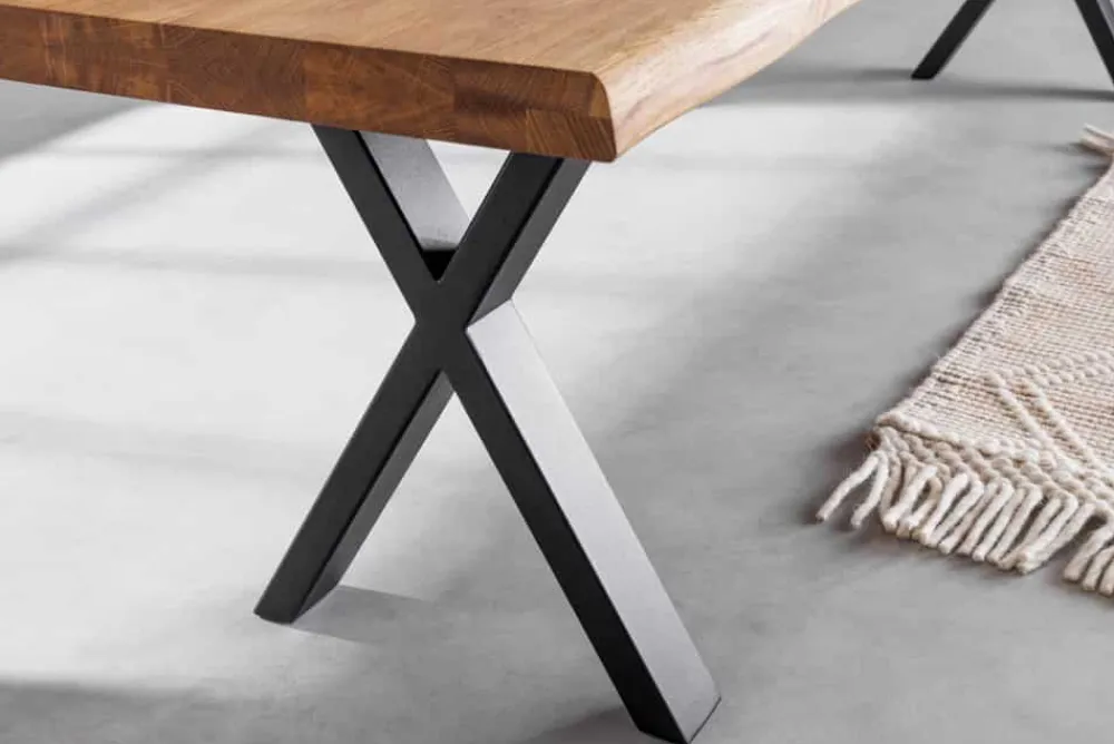 Riess-Ambiente Industrial Loft|Skandinavisch > Massivholz Sitzbank WILD OAK 160cm Eiche Baumkante X-Gestell Industrial