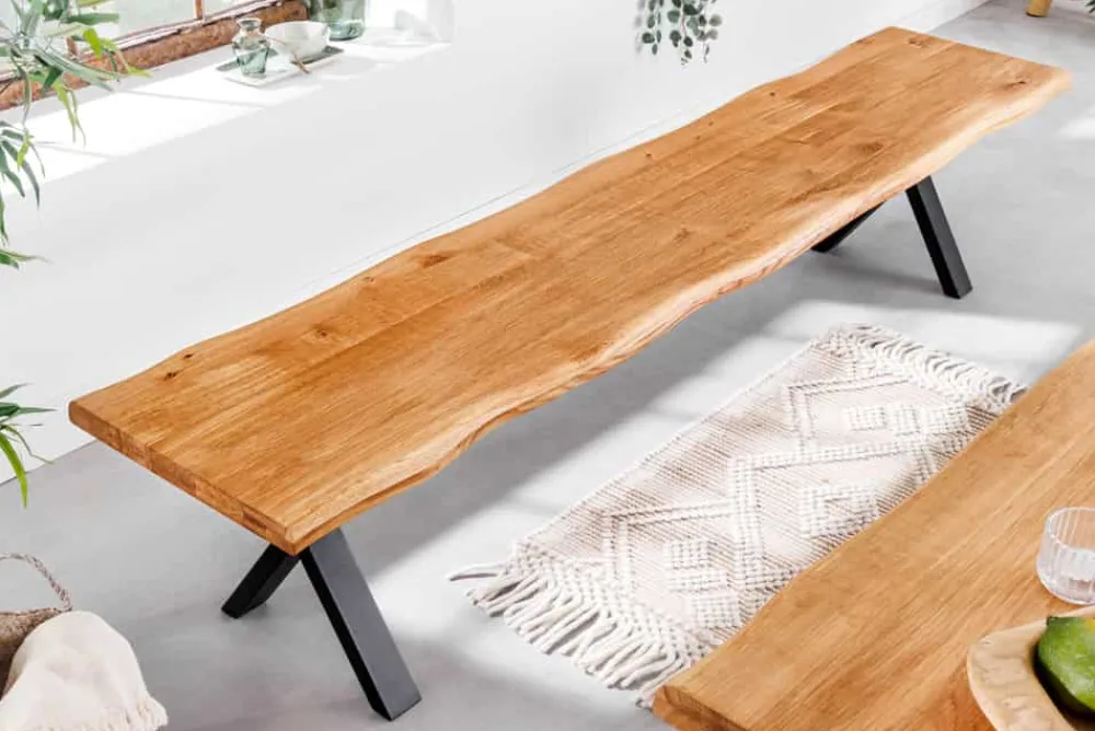 Riess-Ambiente Industrial Loft|Skandinavisch > Massivholz Sitzbank WILD OAK 160cm Eiche Baumkante X-Gestell Industrial