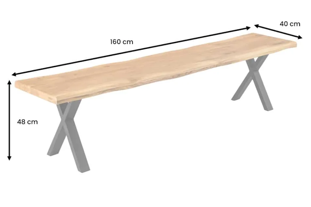Riess-Ambiente Industrial Loft|Skandinavisch > Massivholz Sitzbank WILD OAK 160cm Eiche Baumkante X-Gestell Industrial