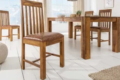 Riess-Ambiente Mehr...|Mehr... > Massivholz Stuhl MAKASSAR braun Sheesham stone finish Esszimmerstuhl gepolstert