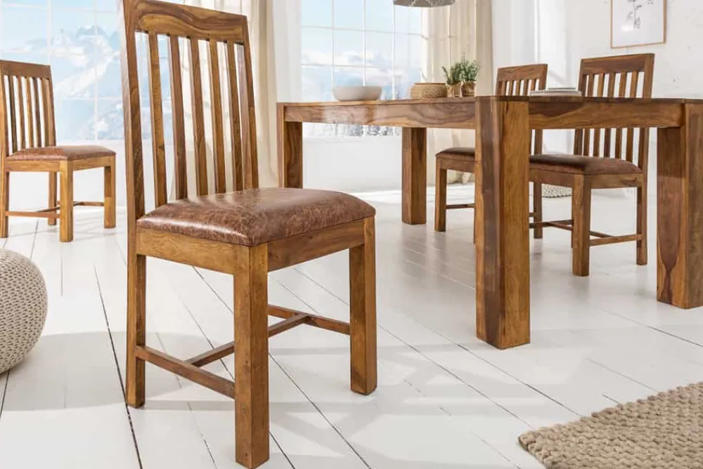 Riess-Ambiente Mehr...|Mehr... > Massivholz Stuhl MAKASSAR braun Sheesham stone finish Esszimmerstuhl gepolstert