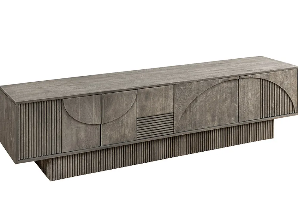 Riess-Ambiente Skandinavisch|Tv- & Lowboards > Massivholz TV-Lowboard ART DECO 200cm grau smoked Mangoholz 3D-Front