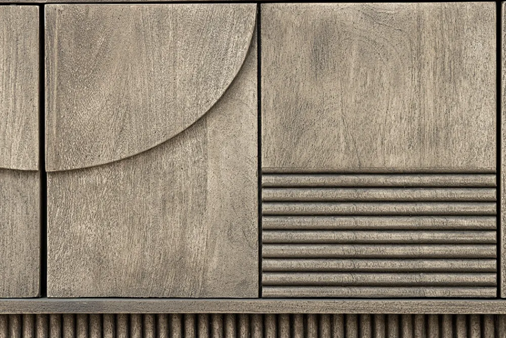 Riess-Ambiente Skandinavisch|Tv- & Lowboards > Massivholz TV-Lowboard ART DECO 200cm grau smoked Mangoholz 3D-Front