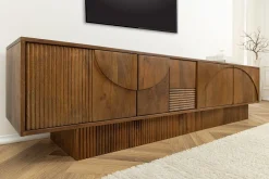 Riess-Ambiente Retro Möbel|Tv- & Lowboards > Massivholz TV-Lowboard ART DECO 200cm braun smoked Mangoholz 3D-Front