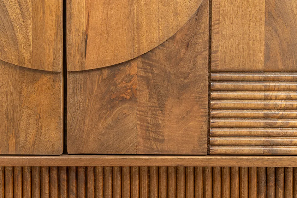 Riess-Ambiente Retro Möbel|Tv- & Lowboards > Massivholz TV-Lowboard ART DECO 200cm braun smoked Mangoholz 3D-Front