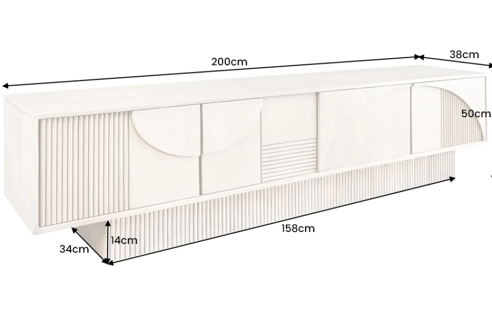 Riess-Ambiente Retro Möbel|Tv- & Lowboards > Massivholz TV-Lowboard ART DECO 200cm braun smoked Mangoholz 3D-Front