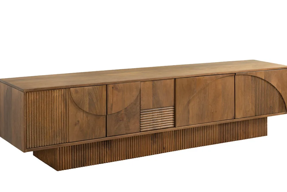 Riess-Ambiente Retro Möbel|Tv- & Lowboards > Massivholz TV-Lowboard ART DECO 200cm braun smoked Mangoholz 3D-Front