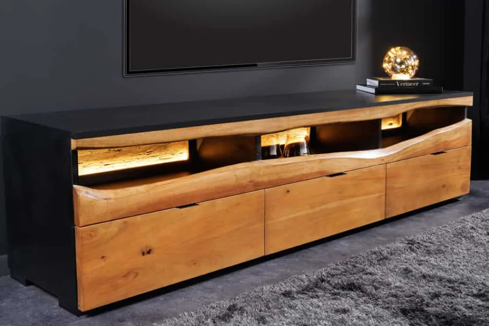 Riess-Ambiente Mehr...|Massivholzschränke > Massivholz TV-Lowboard GRAND ACACIA 180cm braun Akazie mit LED-Beleuchtung Baumkante