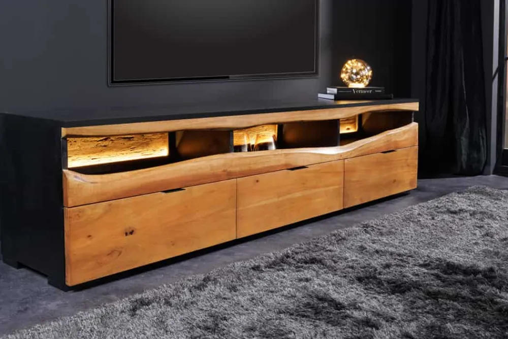Riess-Ambiente Mehr...|Massivholzschränke > Massivholz TV-Lowboard GRAND ACACIA 180cm braun Akazie mit LED-Beleuchtung Baumkante