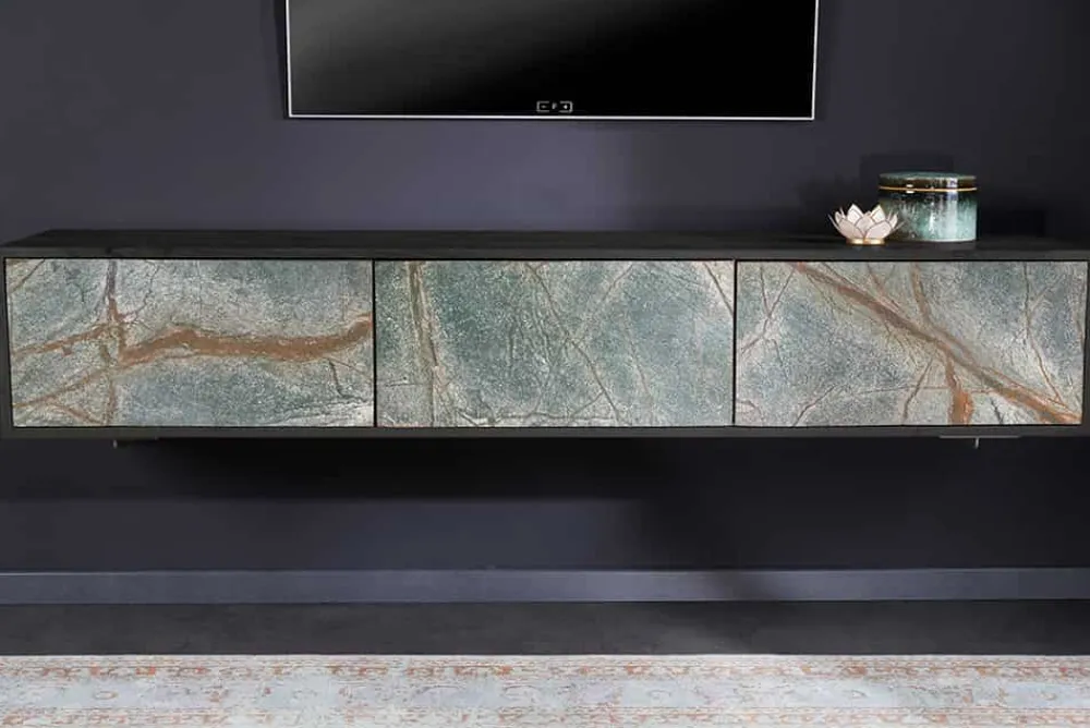 Riess-Ambiente Mehr...|Massivholzschränke > Massivholz TV Lowboard MOUNTAIN SOUL 160cm schwarz hängend echter Naturstein Akazie