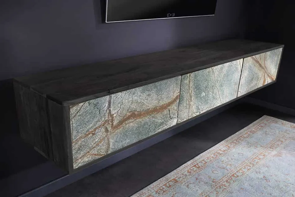 Riess-Ambiente Mehr...|Massivholzschränke > Massivholz TV Lowboard MOUNTAIN SOUL 160cm schwarz hängend echter Naturstein Akazie
