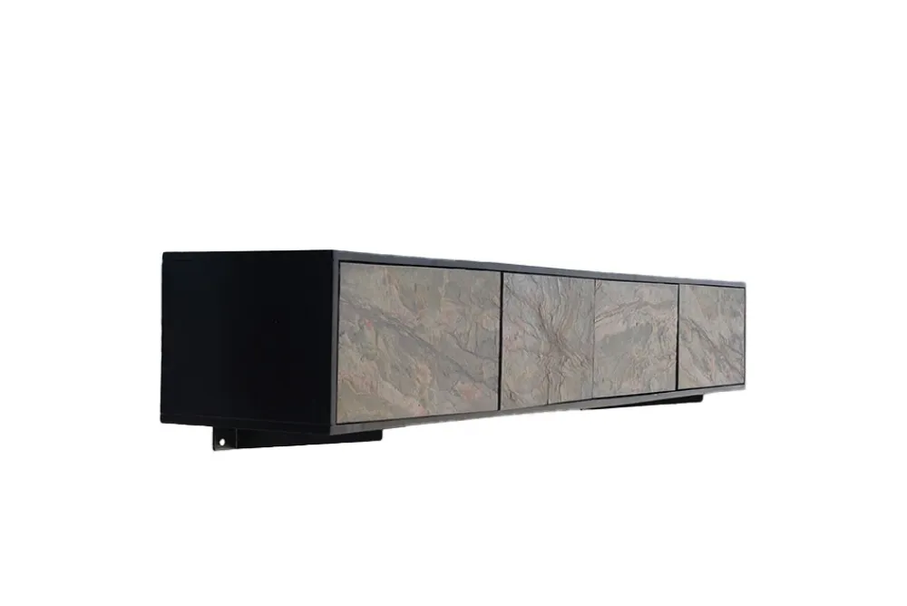 Riess-Ambiente Mehr...|Massivholzschränke > Massivholz TV-Lowboard MOUNTAIN SOUL 200cm Akazie grün bronze hängend Naturstein schwarz