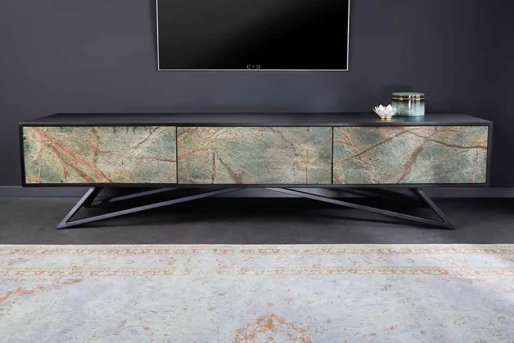 Riess-Ambiente Tv- & Lowboards|Industrial Loft > Massivholz TV Lowboard MOUNTAIN SOUL 200cm echter Naturstein Akazie schwarz hängend / stehend