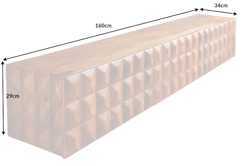 Riess-Ambiente Mehr...|Massivholzschränke > Massivholz TV Lowboard VULCANO 160cm hängend natur Mango Wohnzimmer
