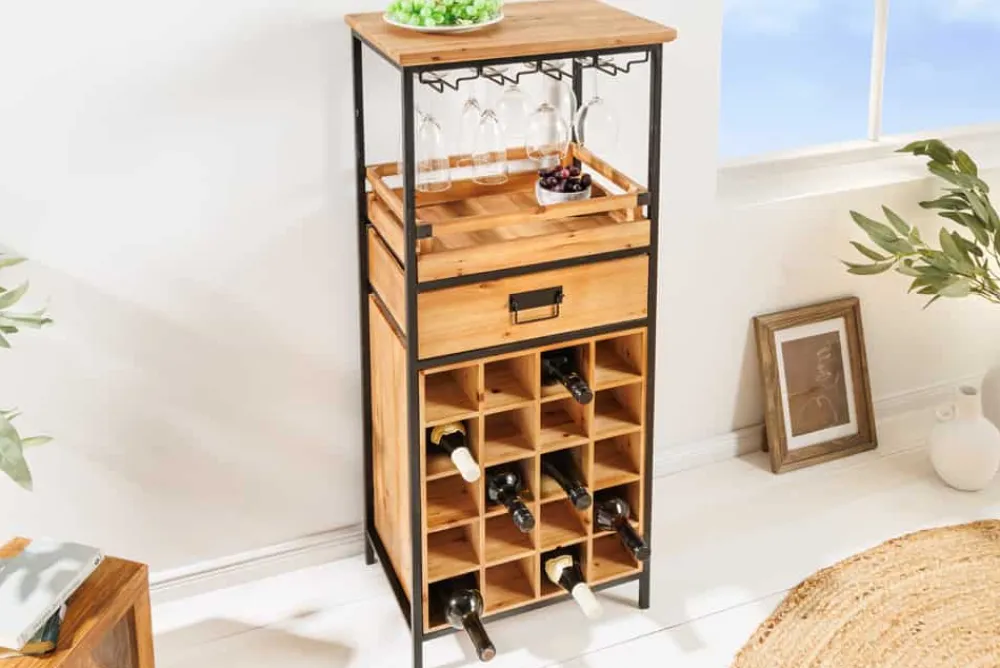 Riess-Ambiente Industrial Loft|Mehr... > Massivholz Weinregal SEVENS SEAS 120cm natur Pinienholz schwarz Metall Flaschenregal