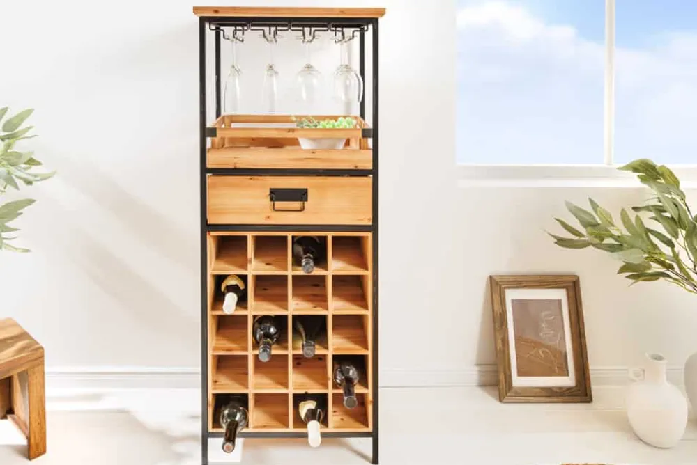 Riess-Ambiente Industrial Loft|Mehr... > Massivholz Weinregal SEVENS SEAS 120cm natur Pinienholz schwarz Metall Flaschenregal