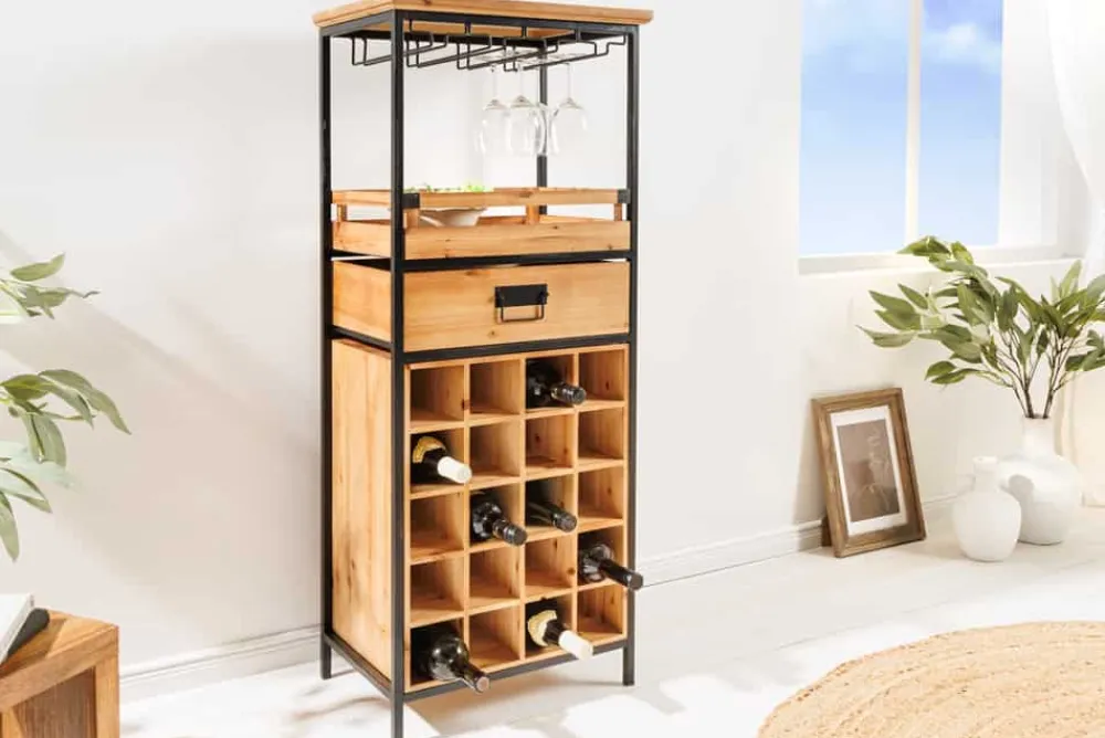 Riess-Ambiente Industrial Loft|Mehr... > Massivholz Weinregal SEVENS SEAS 120cm natur Pinienholz schwarz Metall Flaschenregal