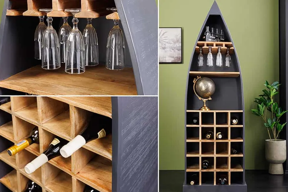 Riess-Ambiente Skandinavisch|Weinregale > Massivholz Weinregal SEVEN SEAS 180cm anthrazit natur Mango Flaschenregal