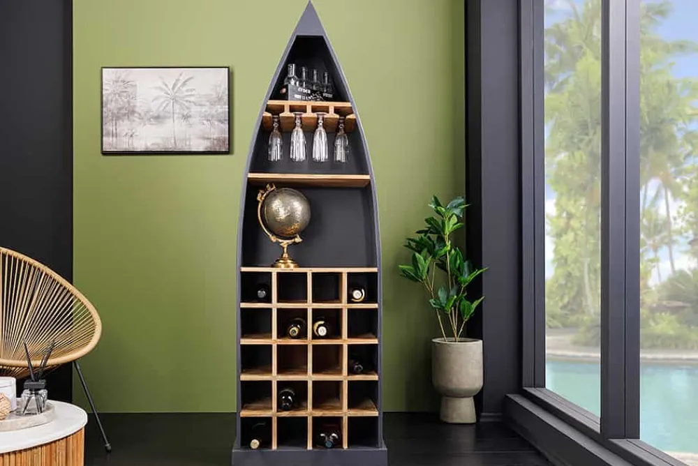 Riess-Ambiente Skandinavisch|Weinregale > Massivholz Weinregal SEVEN SEAS 180cm anthrazit natur Mango Flaschenregal