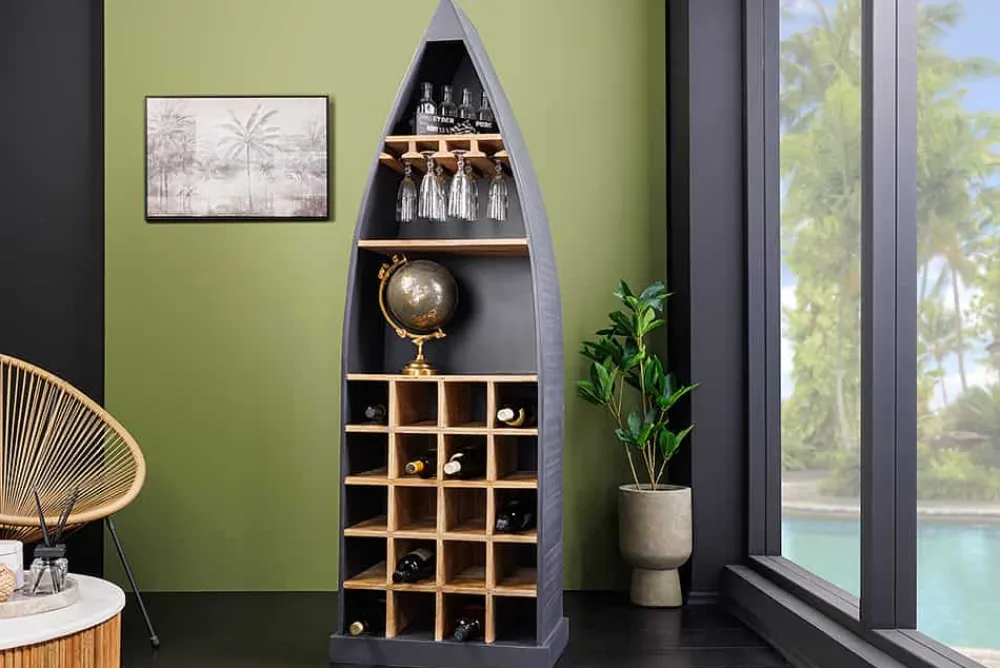 Riess-Ambiente Skandinavisch|Weinregale > Massivholz Weinregal SEVEN SEAS 180cm anthrazit natur Mango Flaschenregal