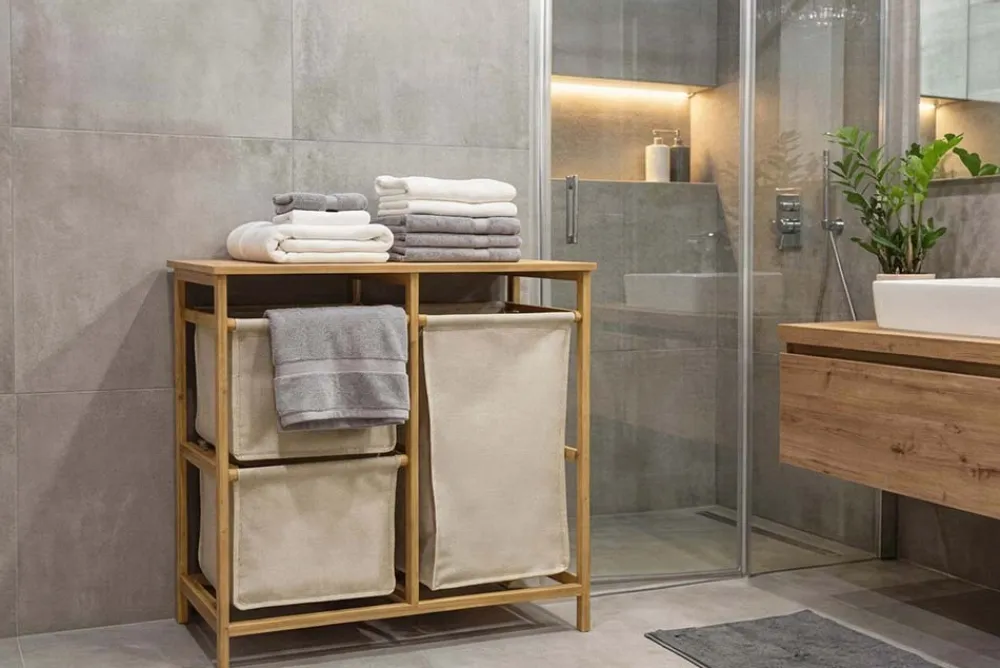 Riess-Ambiente Mehr...|Mehr... > Massivholz Wäschekorb LAGOON SPA 70cm natur beige Bambus drei Wäschebeutel waschbar