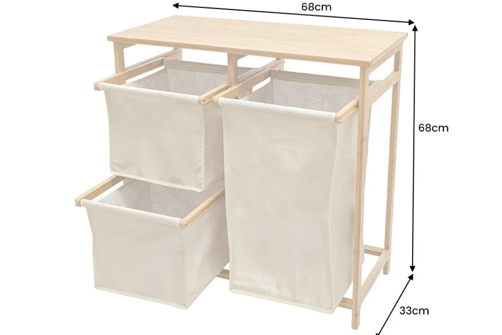 Riess-Ambiente Mehr...|Mehr... > Massivholz Wäschekorb LAGOON SPA 70cm natur beige Bambus drei Wäschebeutel waschbar