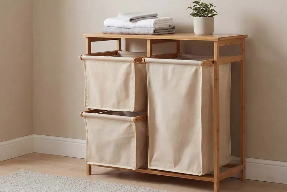 Riess-Ambiente Mehr...|Mehr... > Massivholz Wäschekorb LAGOON SPA 70cm natur beige Bambus drei Wäschebeutel waschbar