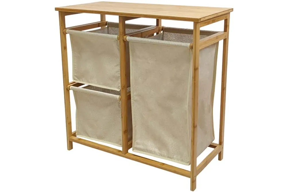 Riess-Ambiente Mehr...|Mehr... > Massivholz Wäschekorb LAGOON SPA 70cm natur beige Bambus drei Wäschebeutel waschbar