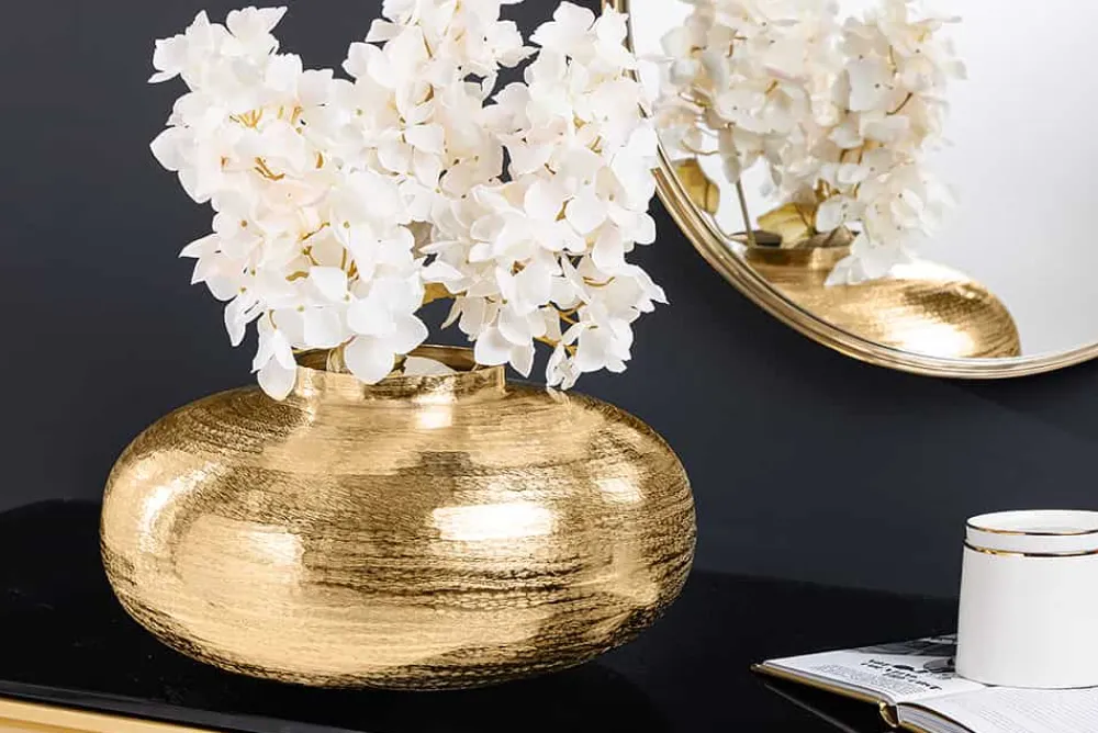 Riess-Ambiente Dekoration|Goldene Möbel > Moderne Deko Vase ABSTRACT ORIENT 35cm gold rund Metall Hammerschlag-Design