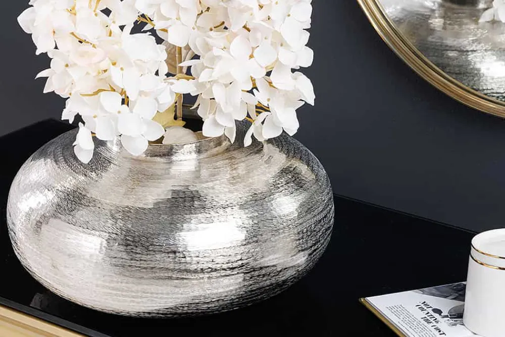 Riess-Ambiente Dekoration|Vasen > Moderne Deko Vase ABSTRACT ORIENT 35cm silber rund Metall Hammerschlag-Design