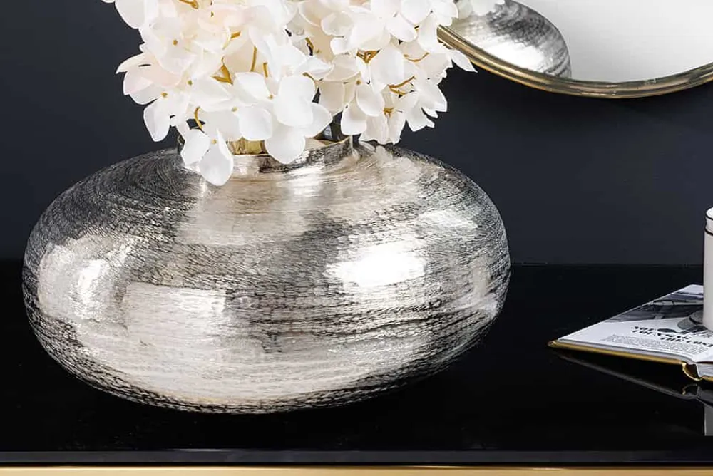 Riess-Ambiente Dekoration|Vasen > Moderne Deko Vase ABSTRACT ORIENT 35cm silber rund Metall Hammerschlag-Design