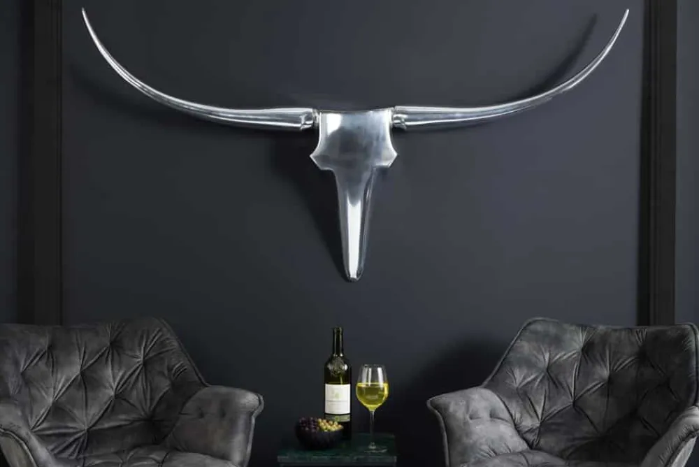 Riess-Ambiente Wanddekoration > Moderne Design Wanddekoration BULL XL 120cm silber Aluminium Stierkopf