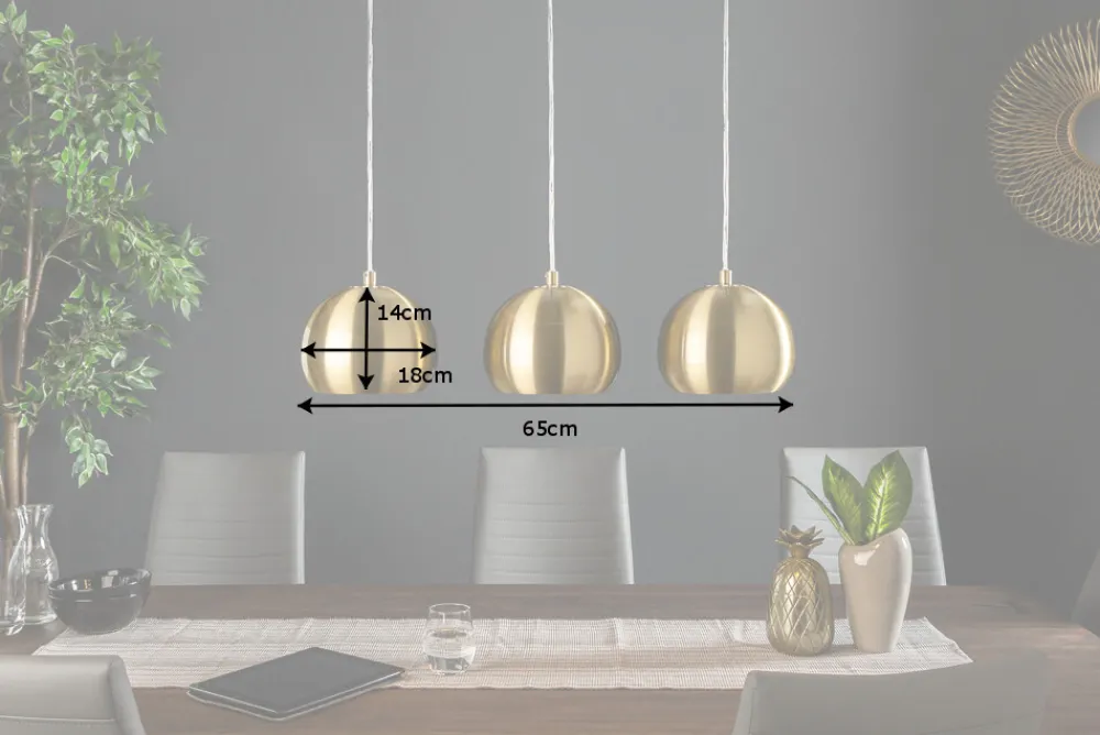 Riess-Ambiente Goldene Möbel|Hängelampen > Moderne 3er Hängeleuchte GOLDEN BALL gold Hängelampe höhenverstellbar