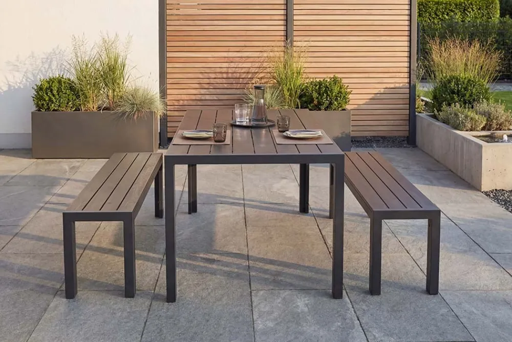 Riess-Ambiente Sitzbänke|Gartenbänke > Moderne Gartenbank DESIGNO 130cm anthrazit schwarz Aluminium wetterfest Outdoor Sitzbank